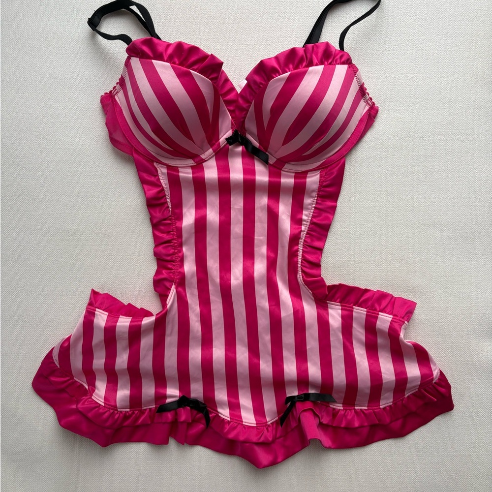 Victoria's Secret Sexy Little Things Striped Pink Babydoll Apron Lingerie